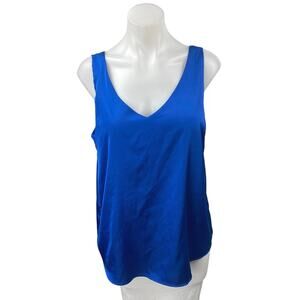 Ekouaer Women's Blue Silky Satin Sleeveless V-neck Blouse Shirt Tank Top Size L